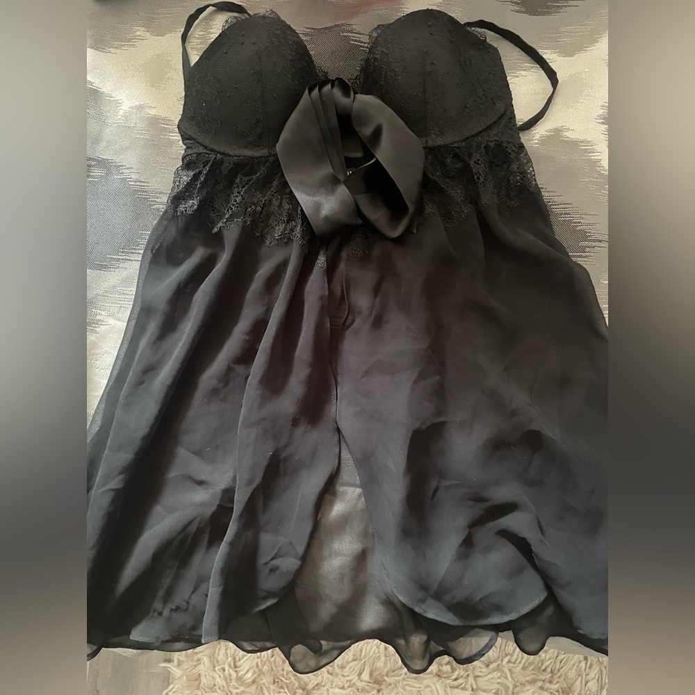 Victoria Secret Black Lace Babydoll with Open Front
